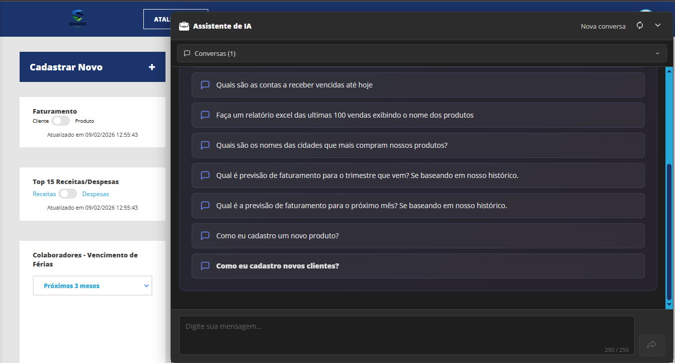 Assistente de IA Sharo ERP